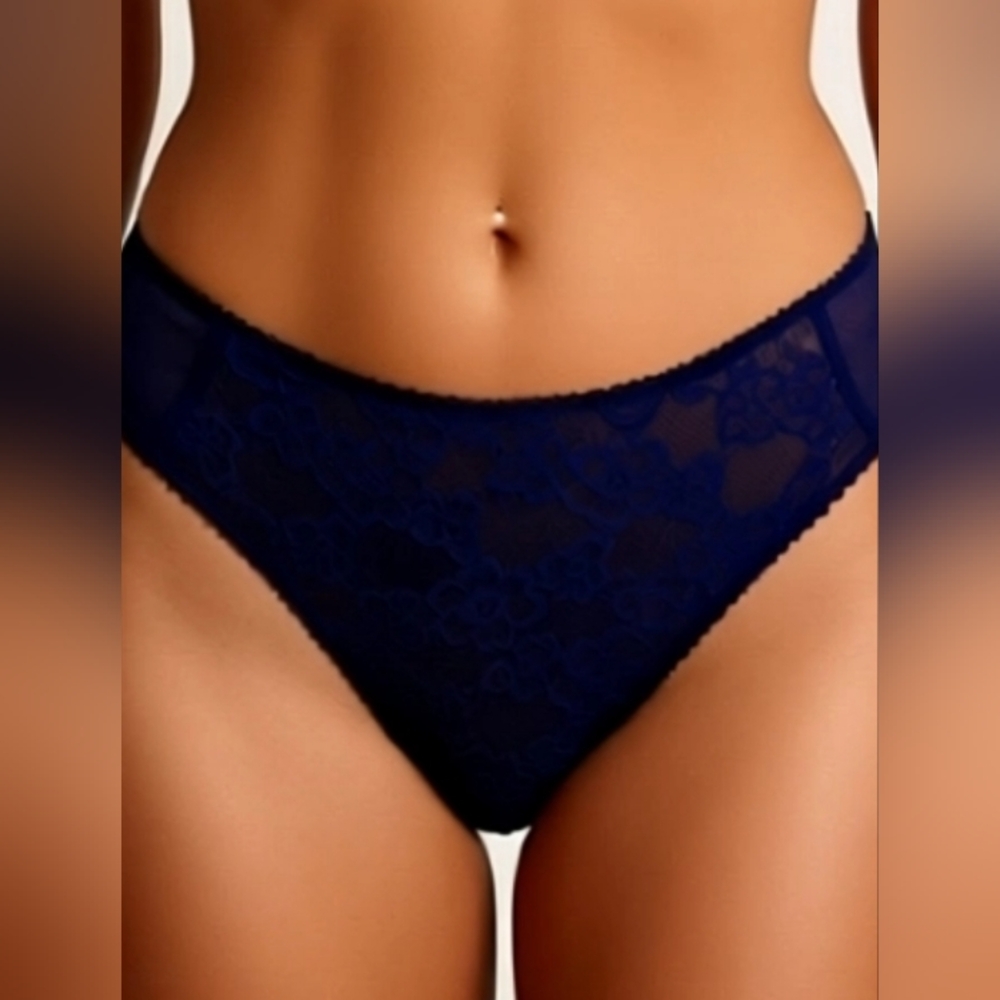 Blue and Black Lace Thong Panties